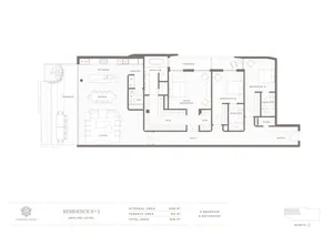 2D architectural drawing of a residential floor plan with 3 bedrooms, 3 bathrooms, and a terrace.
