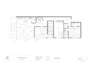 Modern residential layout floor plan featuring open concept living space, kitchen with dining area, and three bedrooms with e