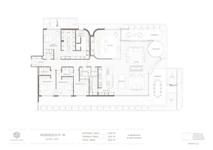 Floor plan of a modern residential building with four bedrooms and four bathrooms.