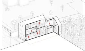 A floor plan depicting a modern residential building's section plan.