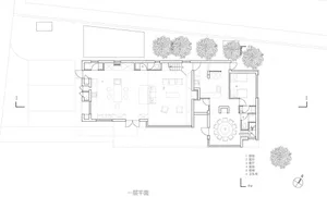 Floor plan of a modern residential building showing the layout of rooms and spaces.