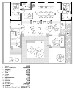 A detailed 2D floor plan of a modern residential interior, showing various rooms and their layout.