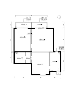 2D architectural drawing of a modern floor plan.