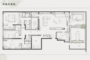 This is a detailed architectural floor plan of a modern residential layout, featuring multiple rooms and functional areas.