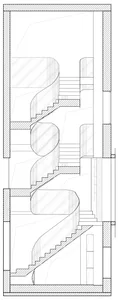 Modern staircase designed in concrete material, section view of architectural floor plan