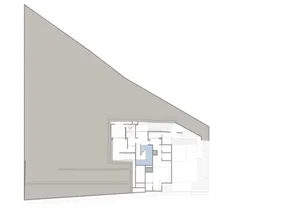 A detailed architectural floor plan of a residential building with labeled rooms and space usage.