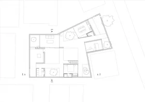 A line drawing of the floor plan for a residential architecture design.
