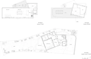 Technical architectural drawing of a house floor plan.