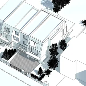 A futuristic modern house with a glass rooftop and rooftop skylights.
