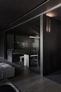 Modern and minimalist residential kitchen interior