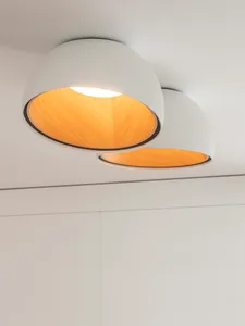 Two modern metallic dome-shaped ceiling lights