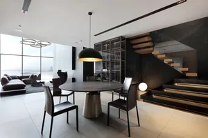 Modern interior design featuring marble materials in living space