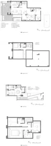 A detailed architectural floor plan of a modern residential interior with various zones and functional areas.