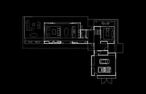 A black and white architectural floor plan of a house.