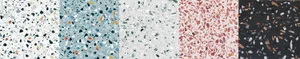 Modern interior design showcasing various patterns of terrazzo flooring.