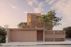 Modern residential house with concrete exterior and minimalist design