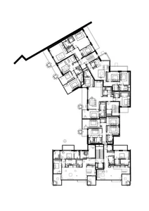 詳細的建築藍圖，展示住宅大樓的平面配置
