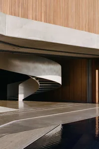 Modern minimalist interior design featuring concrete elements