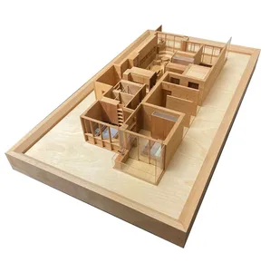 3D architectural model of a modern residential layout constructed from wood materials.