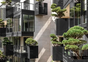 Modern building with metal and wooden elements