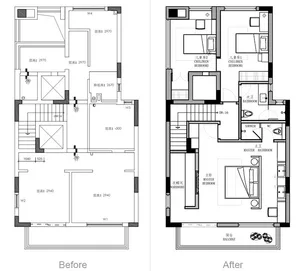 A detailed floor plan showcasing architectural design changes between two states.