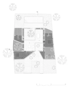 Modern residential floor plan featuring open living space, bedrooms, bathrooms, and outdoor areas.