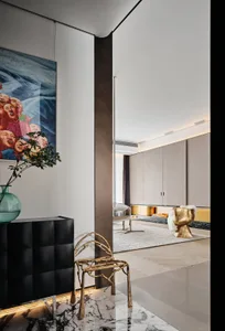 Interior design featuring modern elements and a marble floor.