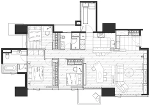 Modern black and white architectural floor plan layout
