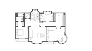 A modern floor plan depicted in white on white background.