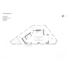 Floor plan of a modern house with living, kitchen, utility, and outdoor areas.