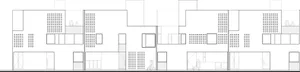 An architectural floor plan of a modern residential apartment block with a focus on the use of concrete materials and contemp