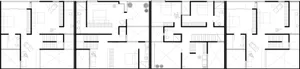 Multi-family apartment building layout with multiple residential units