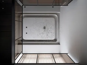 Modern interior design featuring a wire lighting installation.