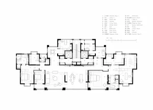 A 2D architectural blueprint of a modern residential floor plan in black and white.