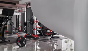 A modern gym interior with industrial design elements and metal equipment.