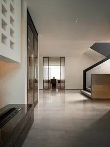 Modern interior design featuring marble materials.