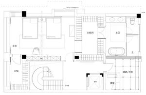 Black and white architectural floor plan of a residential house, showing the layout of rooms and spaces.
