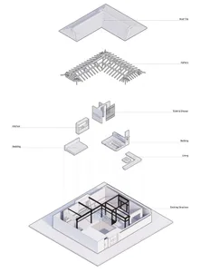Detailed architectural diagram of a house's interior layout showing routing for various functional zones such as kitchen, bat