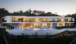 Modern residential exterior with concrete and glass materials
