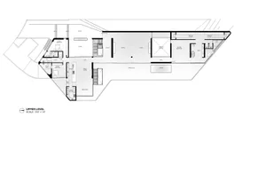 A detailed architectural plan of a house's upper level, showing rooms and layout.