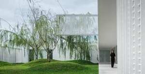 Contemporary building with concrete and glass materials