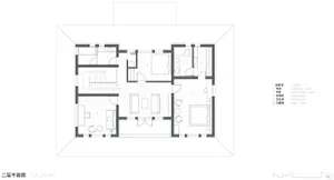 Detailed architectural drawing of a house's floor plan, including rooms and layout.