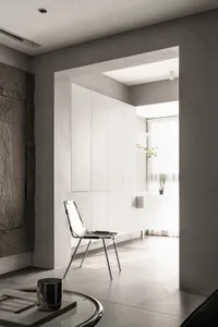 A minimalist modern interior design featuring concrete elements.