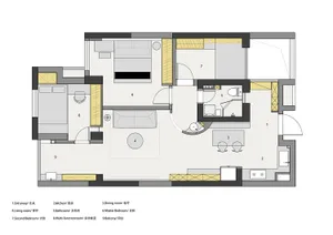 A detailed 2D plan of a modern residential house showing various rooms and their layout.
