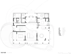 Floor plan of a modern residential interior featuring natural wood finishes.