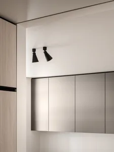 Modern interior design featuring metallic cabinets.