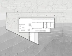 Minimalist architectural floor plan depicting interior layout and space division.