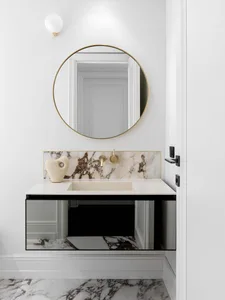A modern marble bathroom