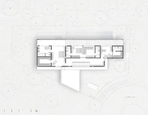 A detailed 2D architectural drawing of a modern residential floor plan.