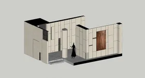 Modern interior space with concrete walls and floor, minimalistic design.